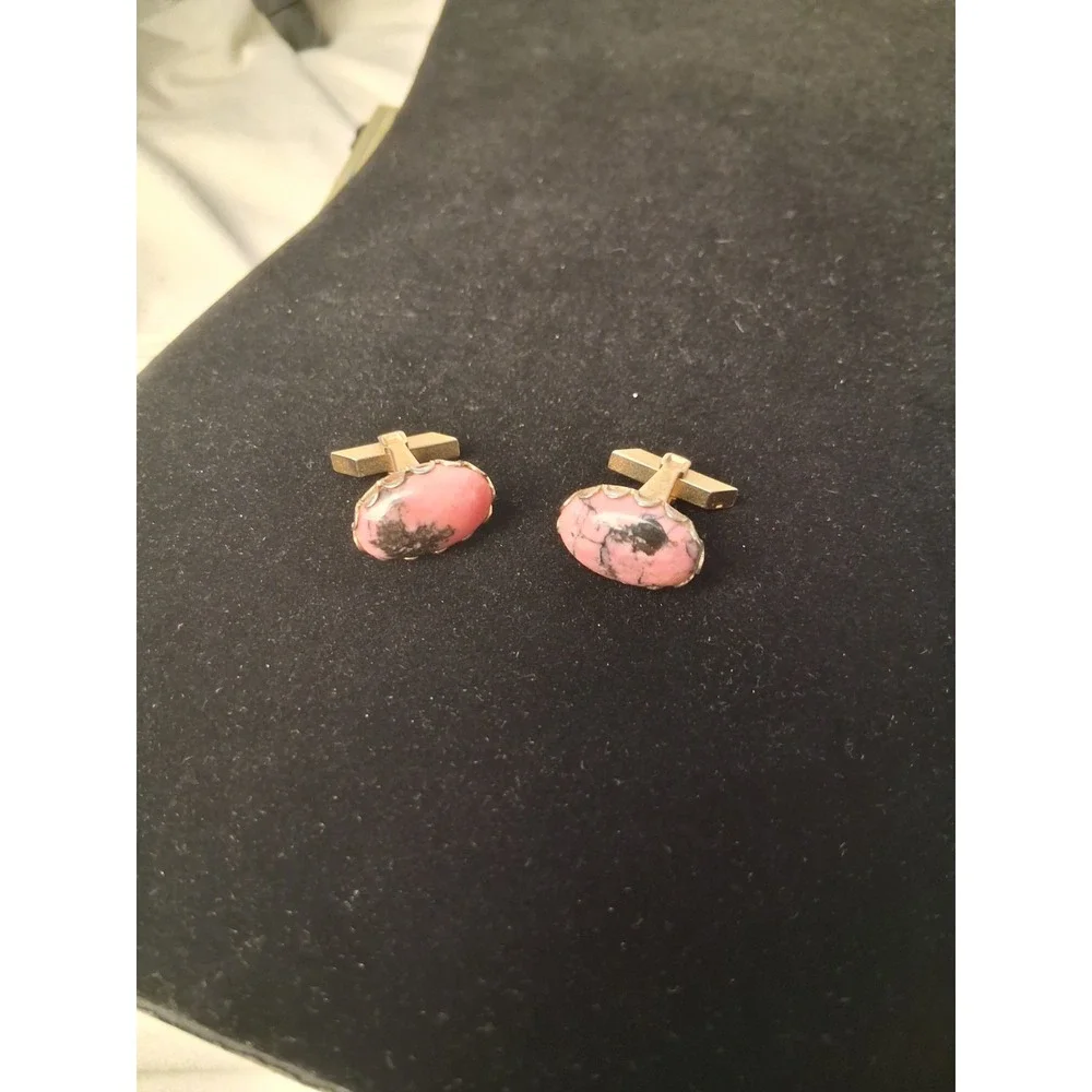 Vtg. Rhodonite Cuff Links